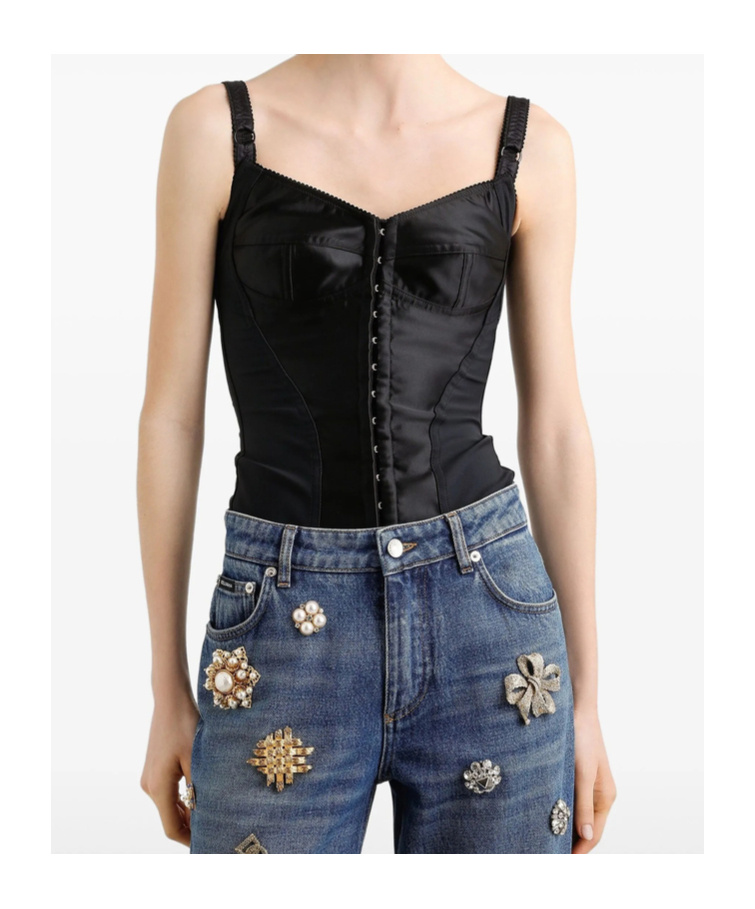 Dolce & Gabbana Satin Buttoned Fitted Top In Black