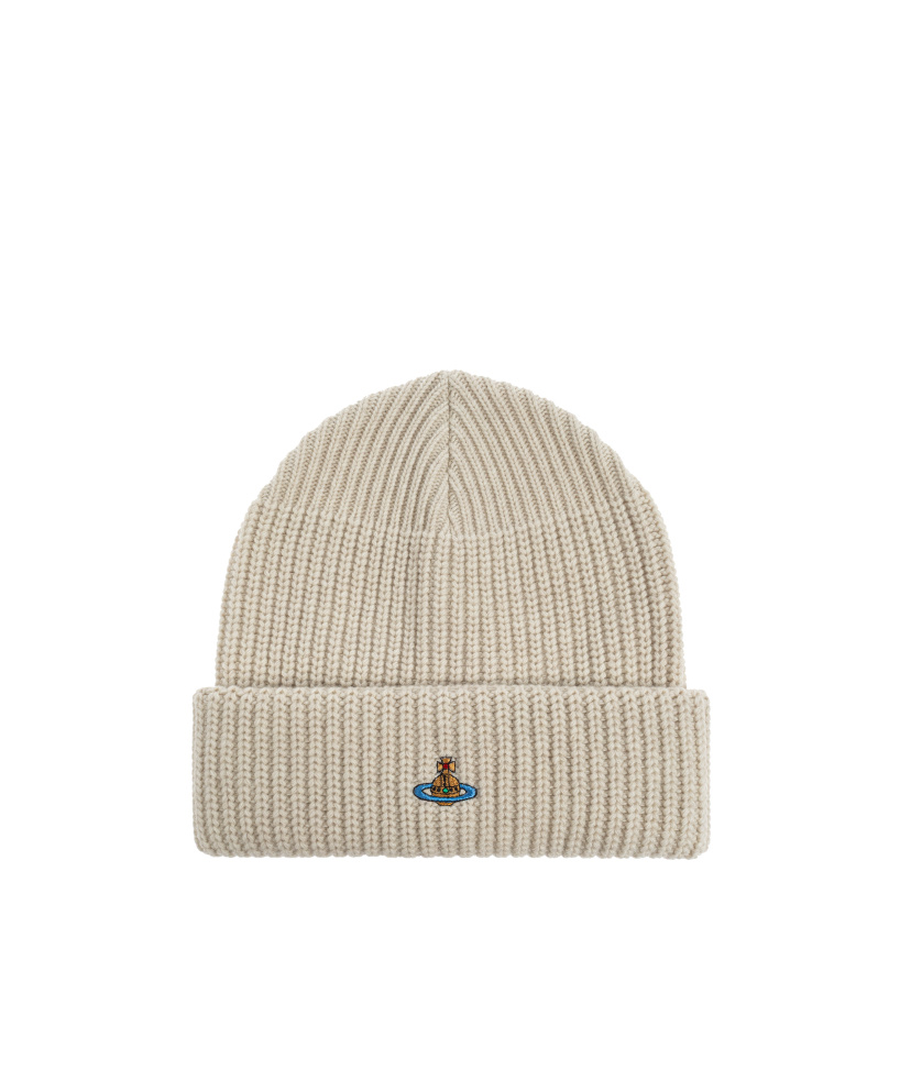 Vivienne Westwood Mens White Sporty Orb-embroidery Wool Beanie In Neutral
