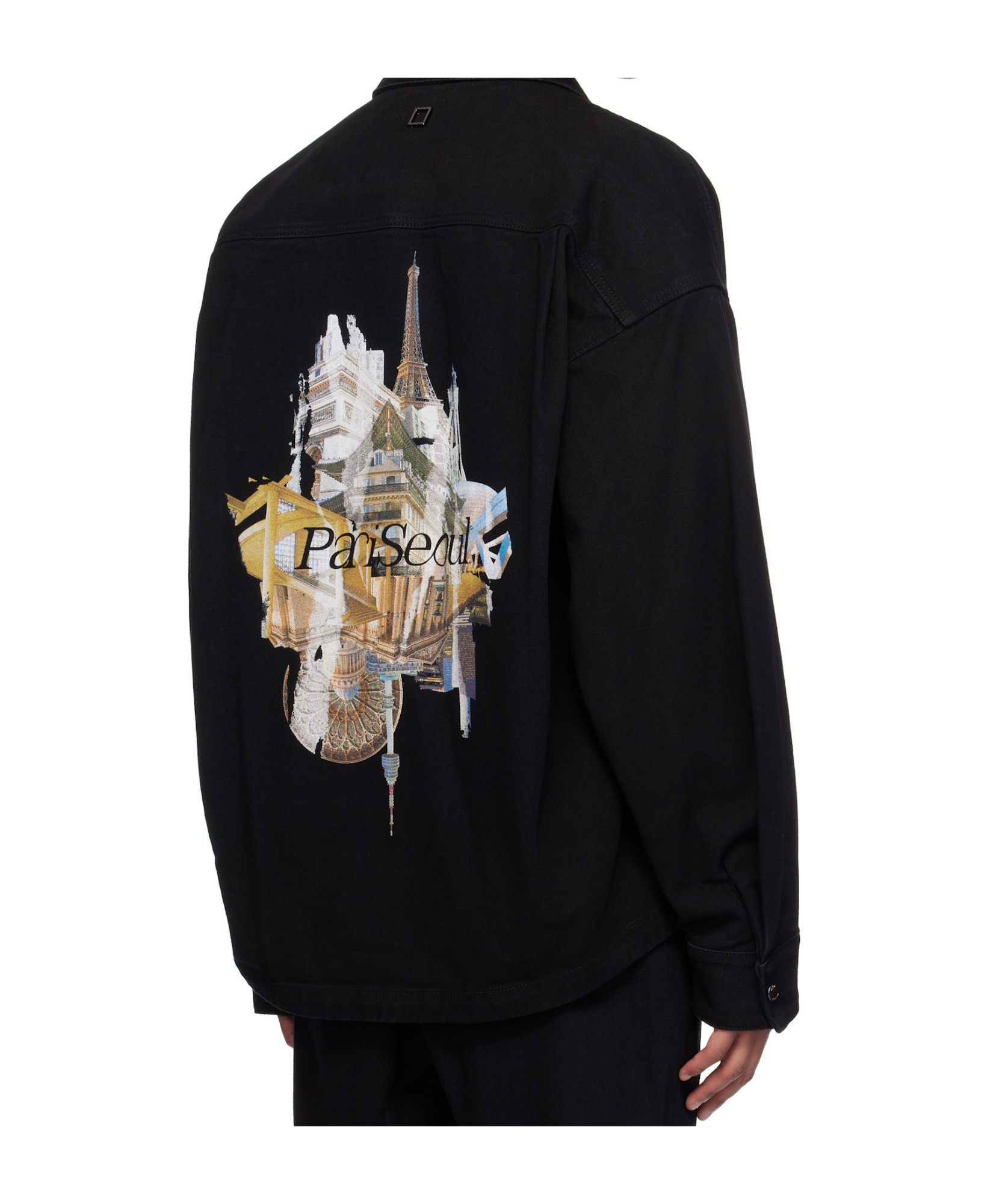 Wooyoungmi City Graphic Denim Shirt Jacket In Black
