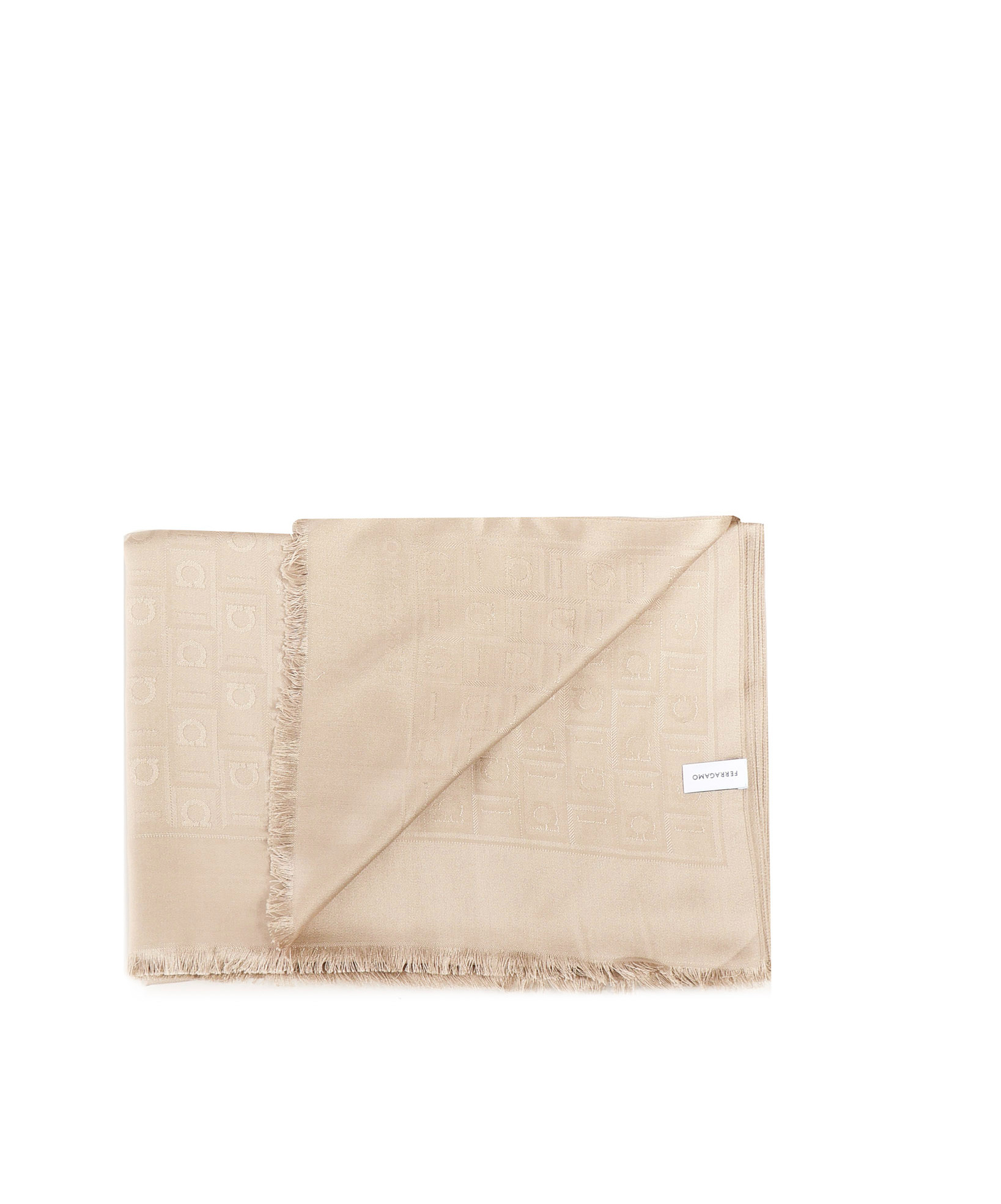 Ferragamo Monogram Jacquard Frayed-edge Scarf In Neutral