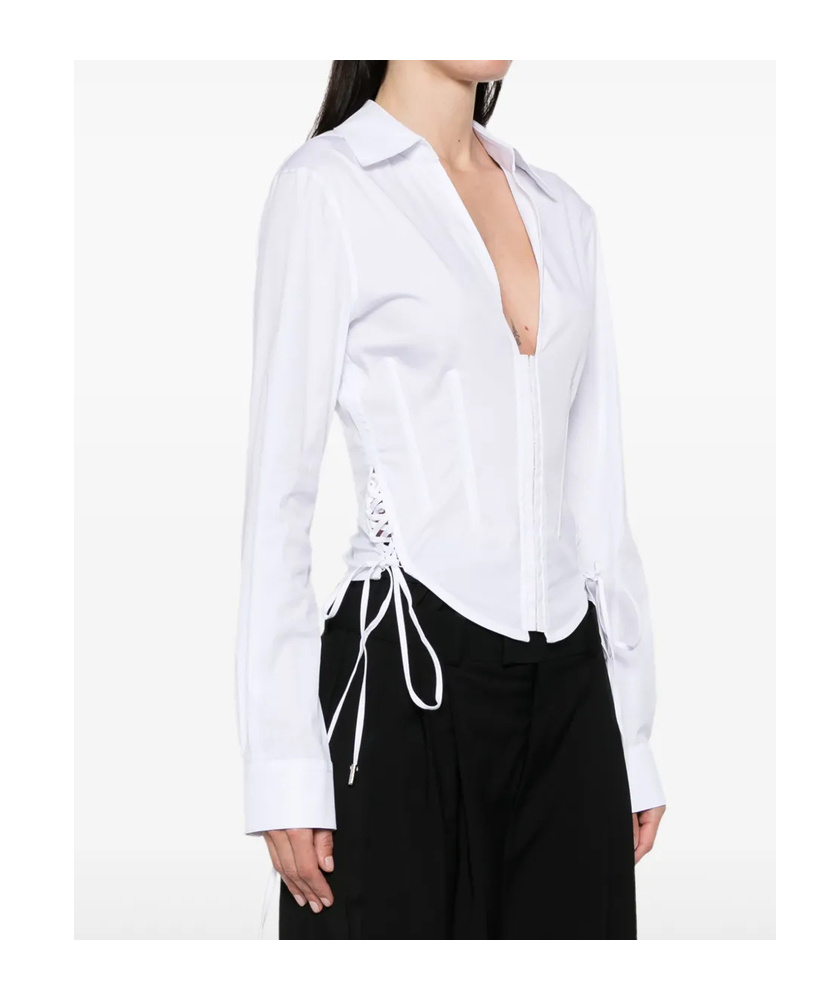Mugler Slim Fit V-neck Optical White Organic Cotton Shirt Women In White