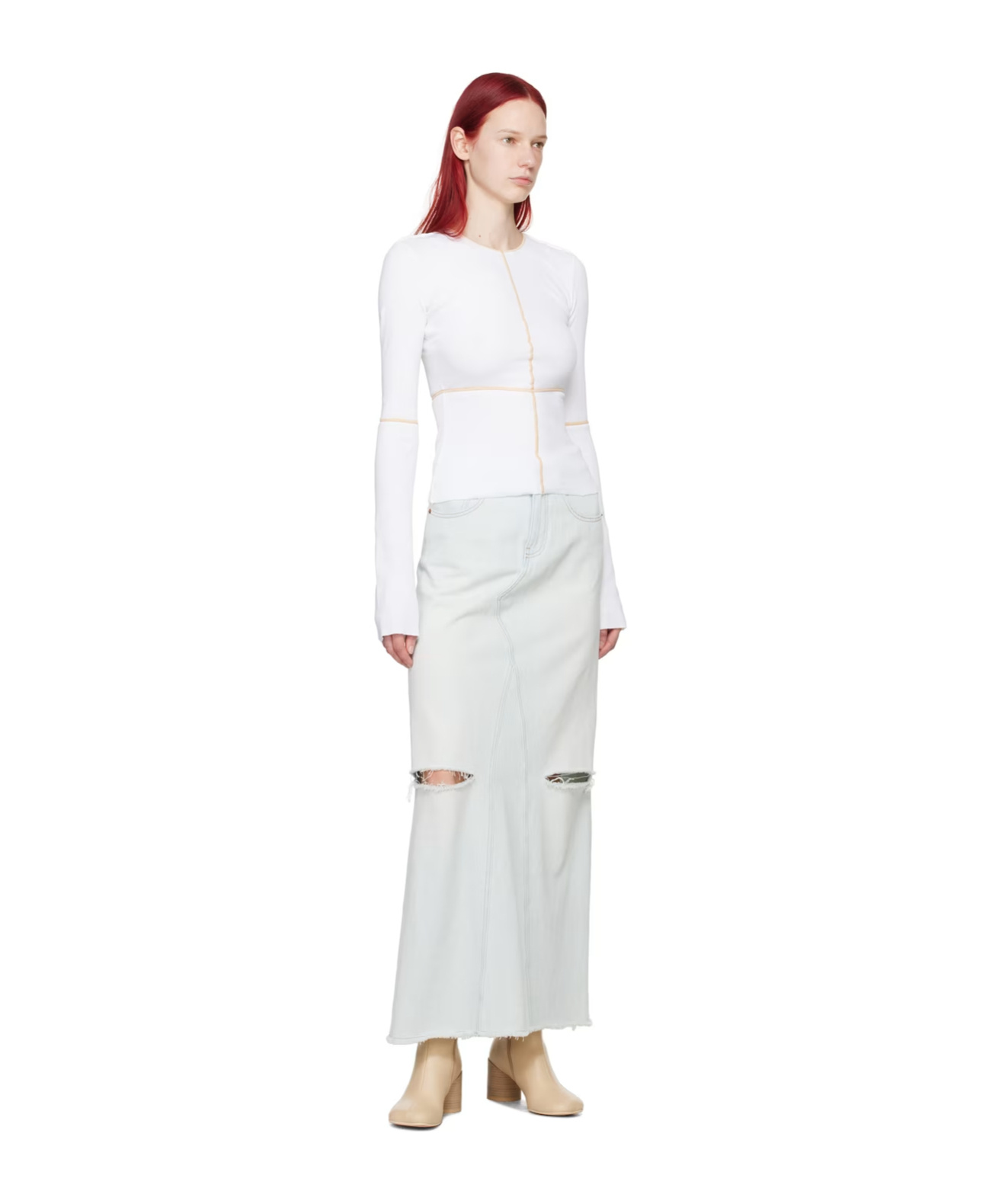 Mm6 Maison Margiela Hollow-out Long-sleeved T-shirt In White