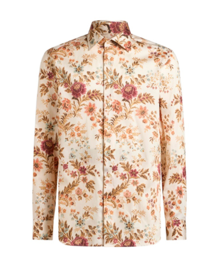 Etro Cotton Shirt With All-over Floral Print In Brown