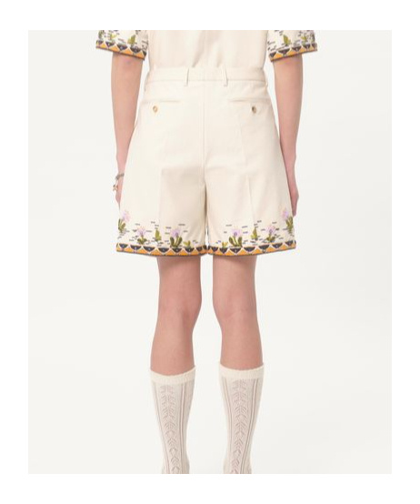 Valentino Bermudashorts Aus Baumwoll-canvas Mit Blumenstickerei Und Jacquardbesatz Mann Shell 46 In Neutral