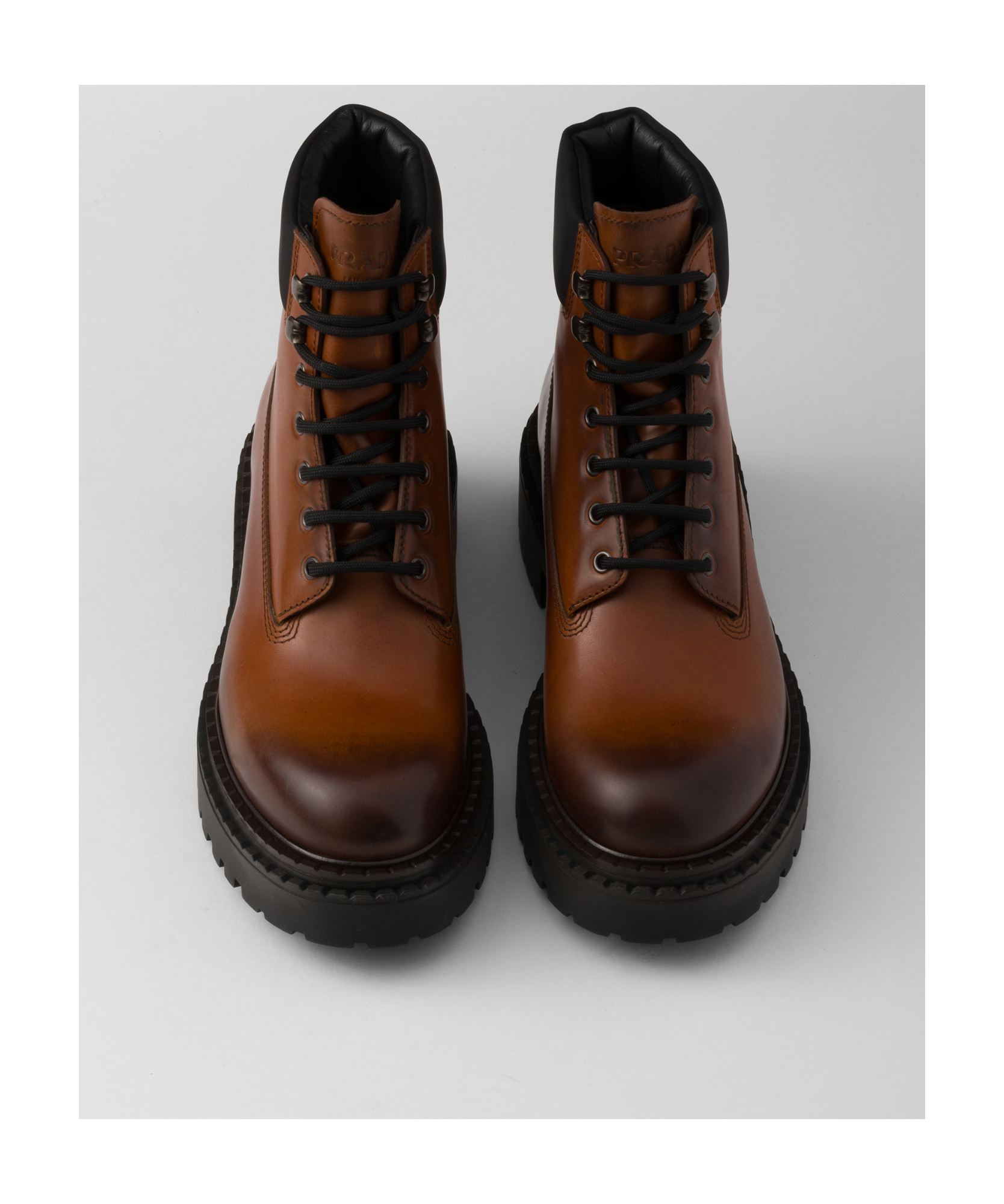 Prada Hot Stamping Logo Boots In Brown