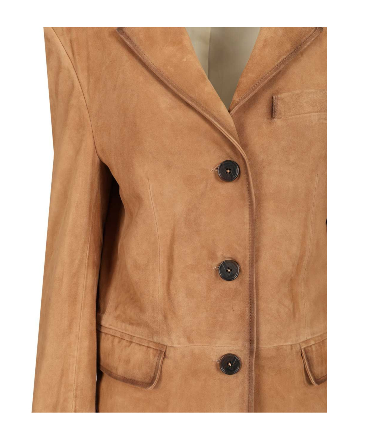 Arma Modena Beige Single-breasted Jacket With Classic Lapels In Suede Woman In Brown
