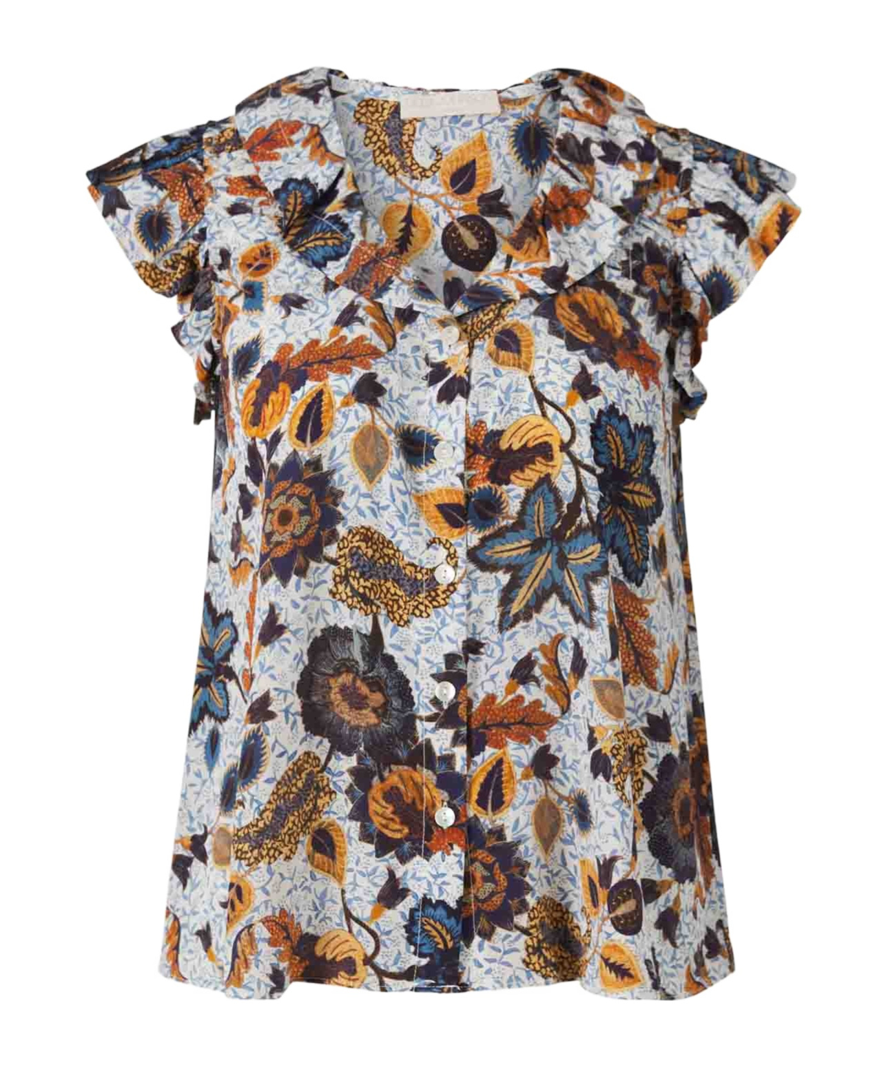 Shop Ulla Johnson Ruffled Silk Blouse In Gray