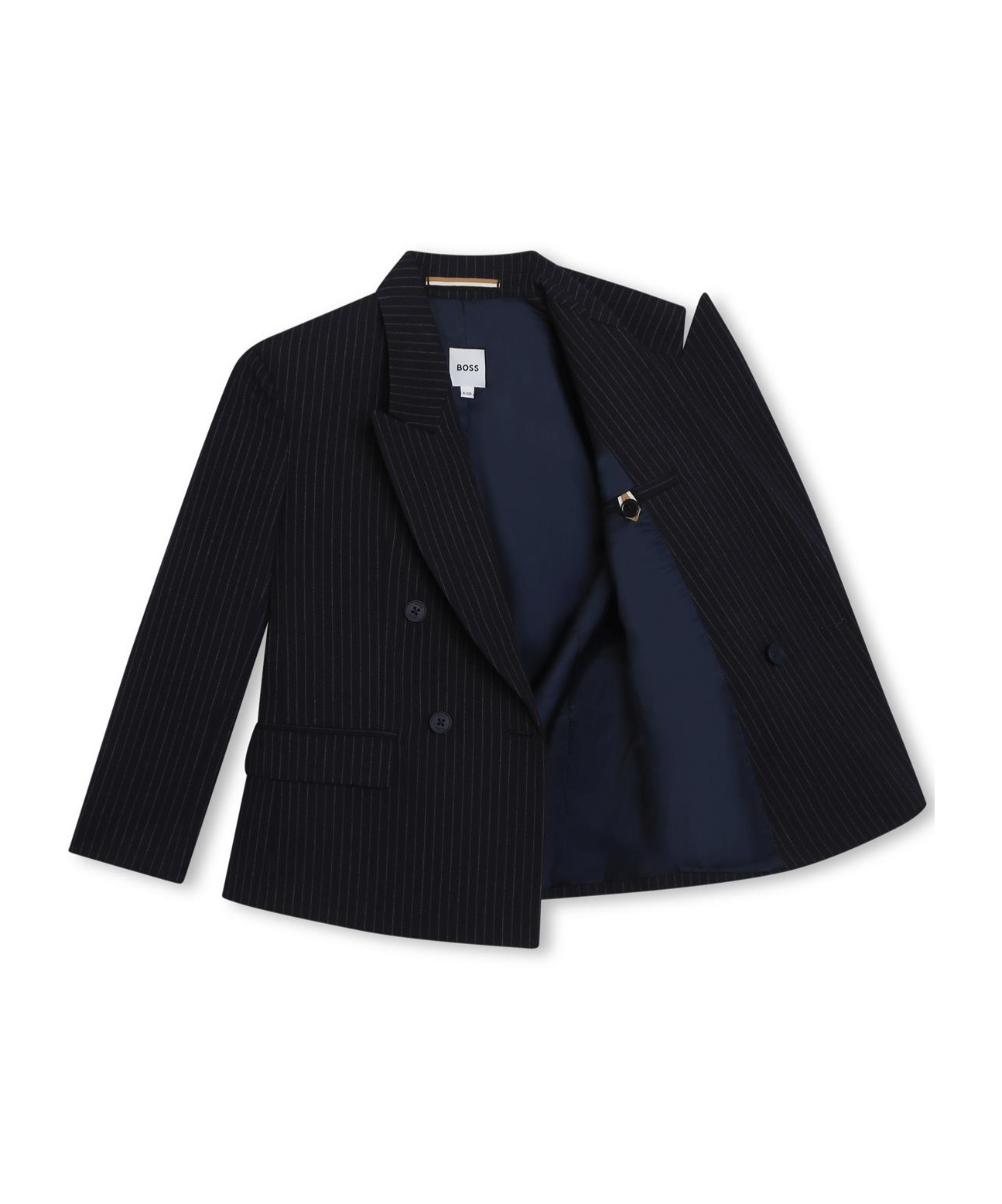 Hugo Boss Pinstripe-pattern Double-breasted Blazer In Black