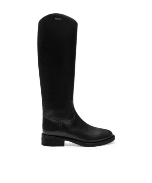 Coach Zip Leather Boots In Black