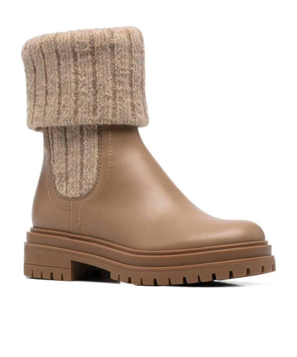 Gianvito Rossi Tenney Leather And Ribbed-knit Chelsea Boots In Brown