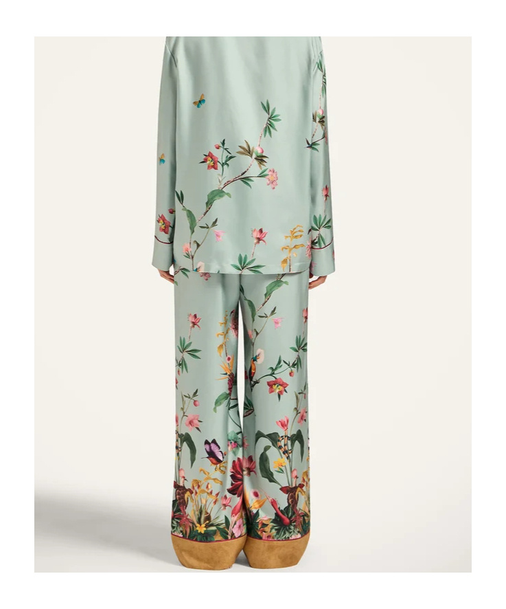 La Doublej Multicolor Pants With Rear Elastic Waist And All-over Floral Motif In Silk Woman In Pattern