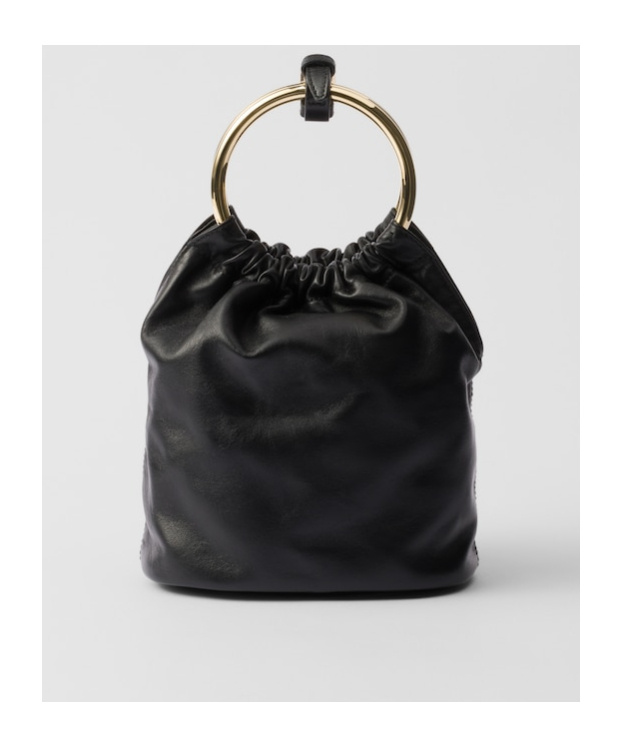 Prada Mini Logo Plaque Leather Bucket Bag In Black