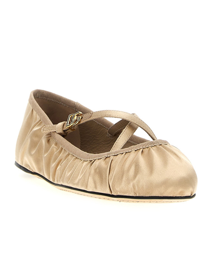 Dolce & Gabbana Elastic Trim Ruched Design Ballerina Flats In Nude