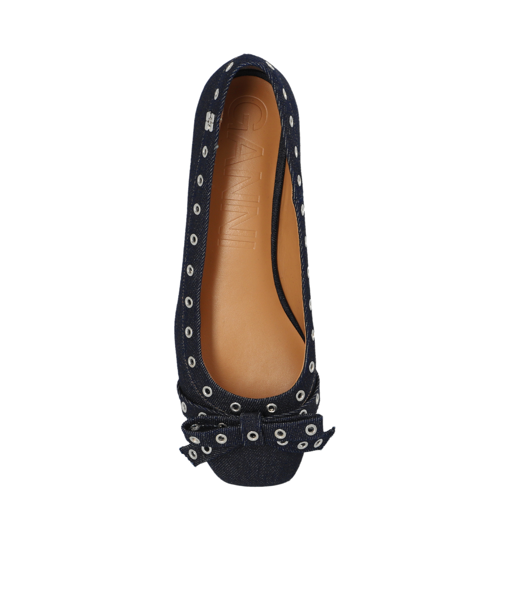 GANNI DENIM EYELET BOW BALLERINAS