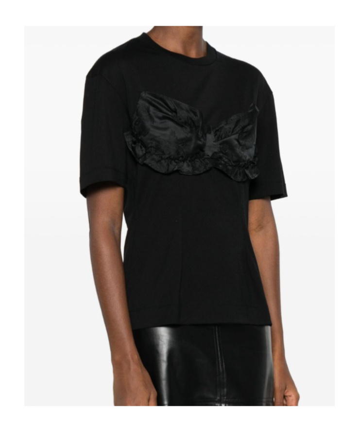 Simone Rocha Patchwork Frill Bust Detail T-shirt In Black