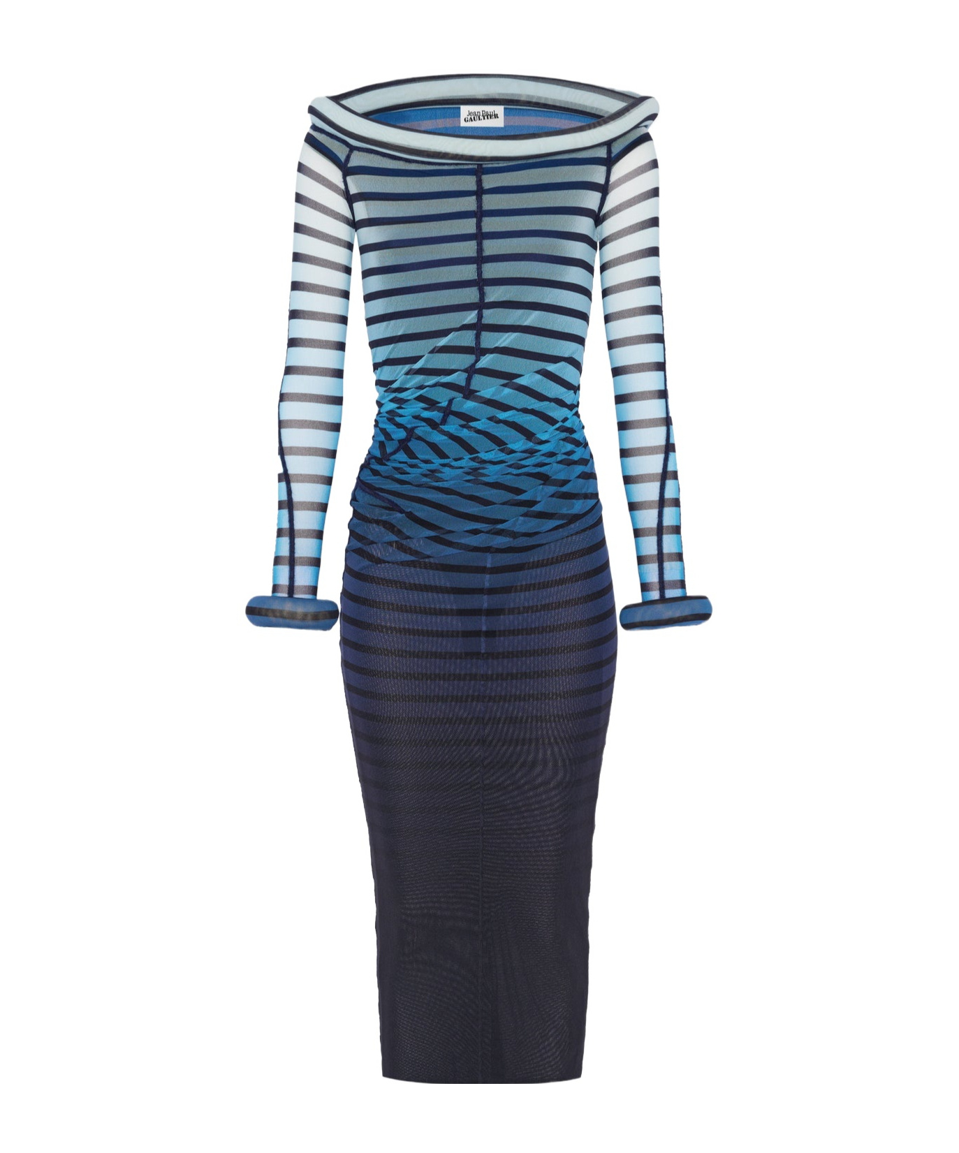 Jean Paul Gaultier Elegant Mesh Boat Neck Long Dress With 3d Collar And Cuff In Black