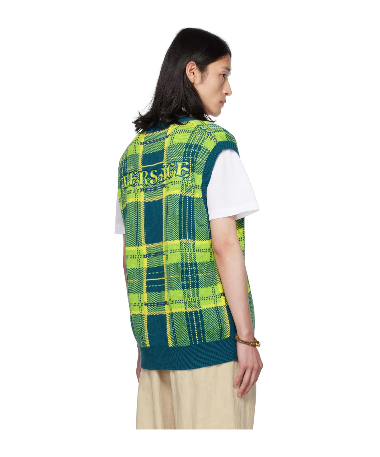 Versace Checkered Knitted Vest In Multicolor