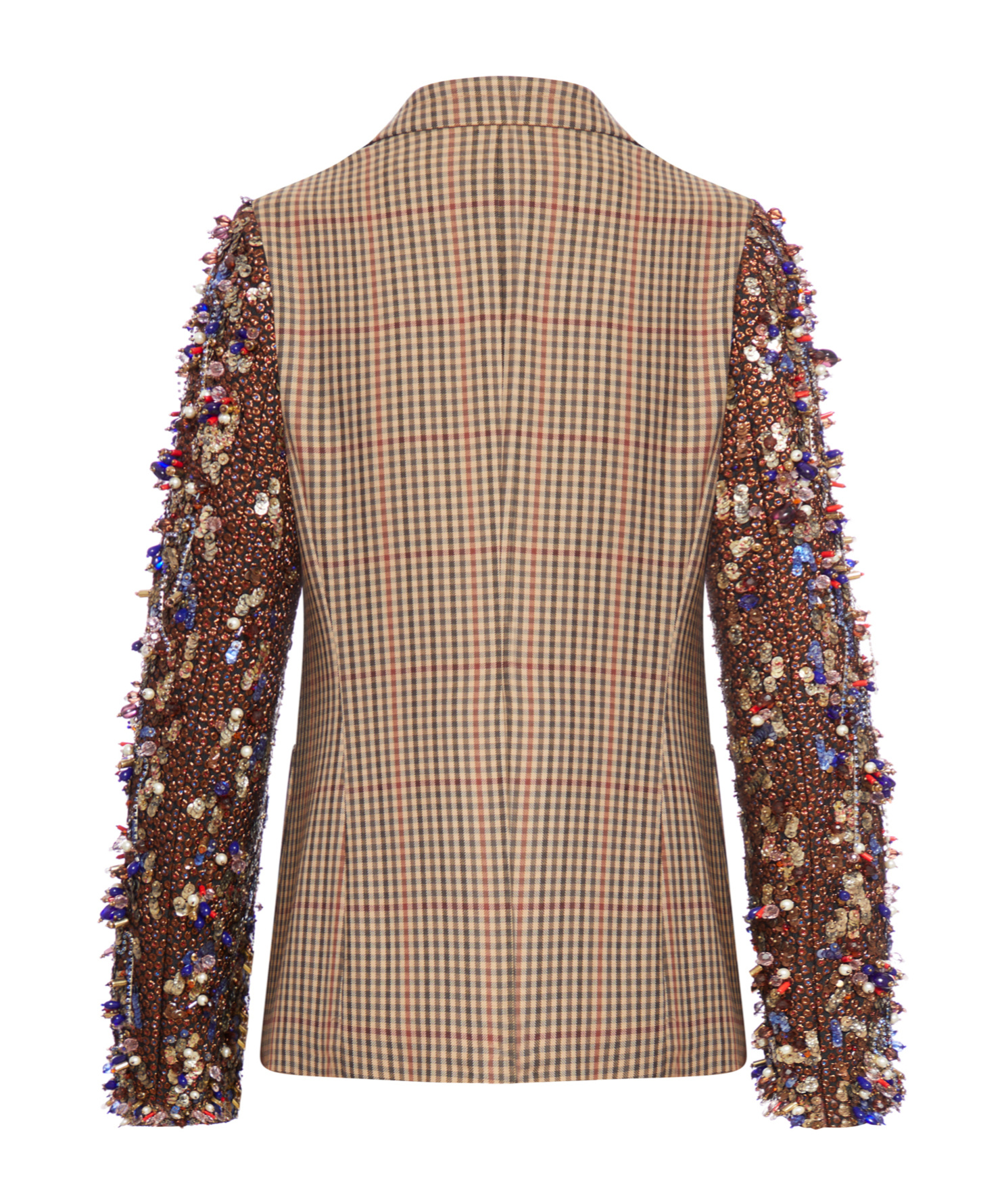 Dries Van Noten Embellished Metallic Jacquard-crepon And Checked Wool Double-breasted Jacket In Multicolor