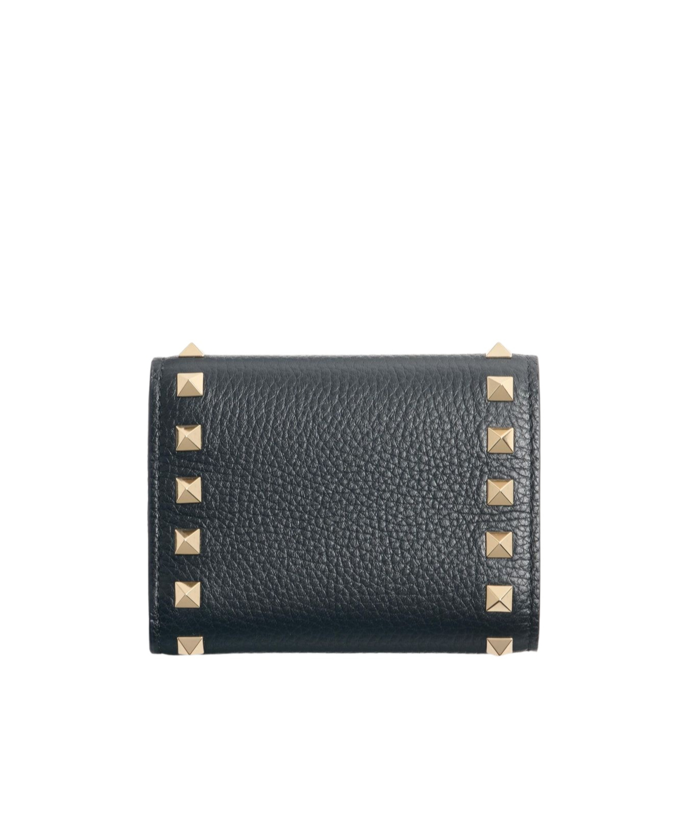 Valentino Garavani Rockstud Trifold Wallet In Grainy Calfskin Woman Black Uni In Black