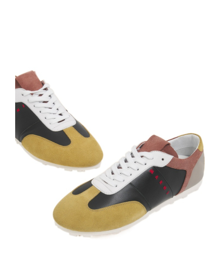 Marni Black Leather And Suede Sneakers In Multi