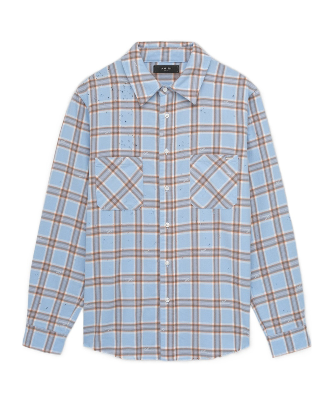 Amiri Mens Sea Blue Shotgun Distressed Regular-fit Cotton Flannel Shirt In Gray