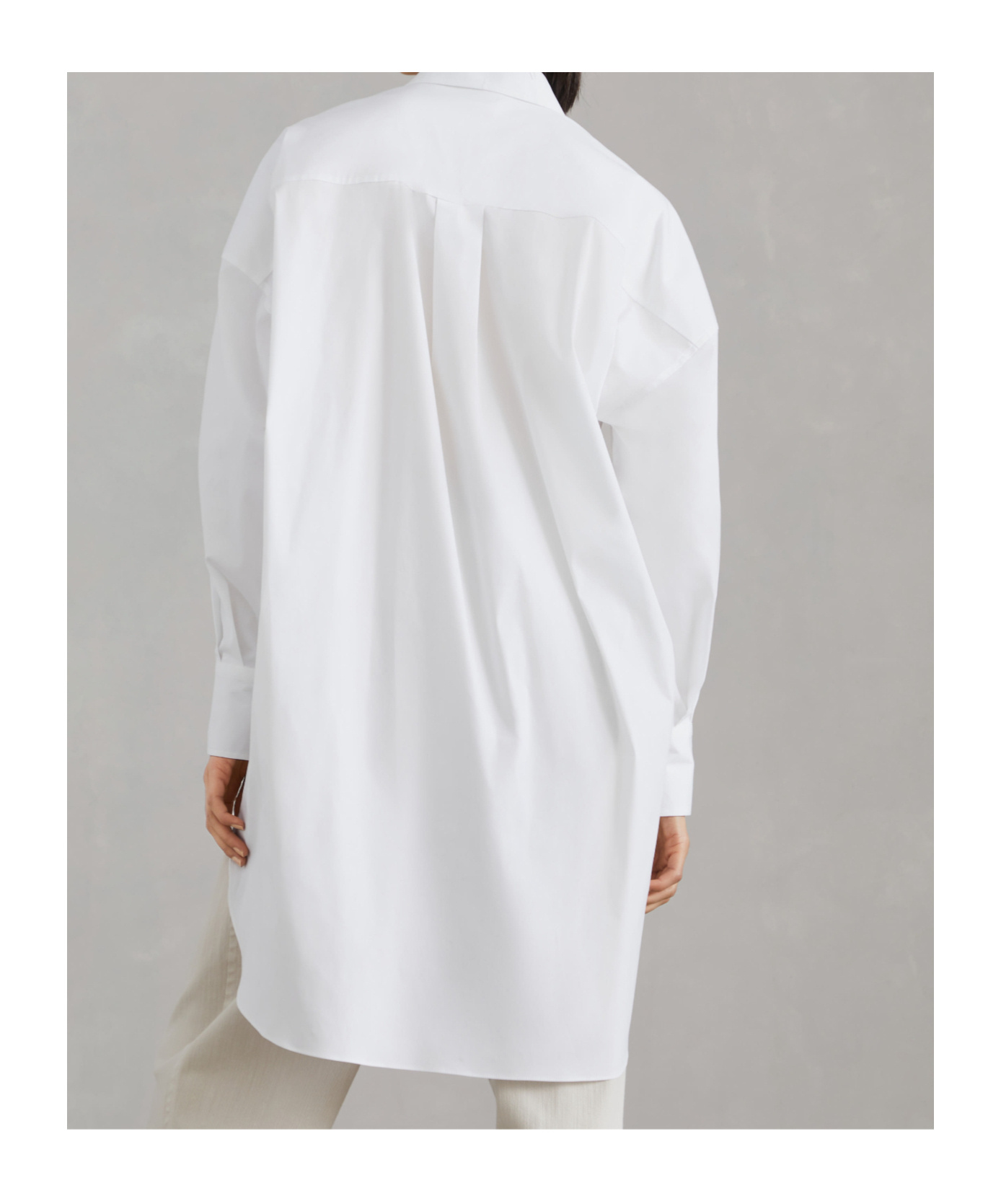 Brunello Cucinelli Stretch-cotton Poplin Monili-trim Longline Shirt In White