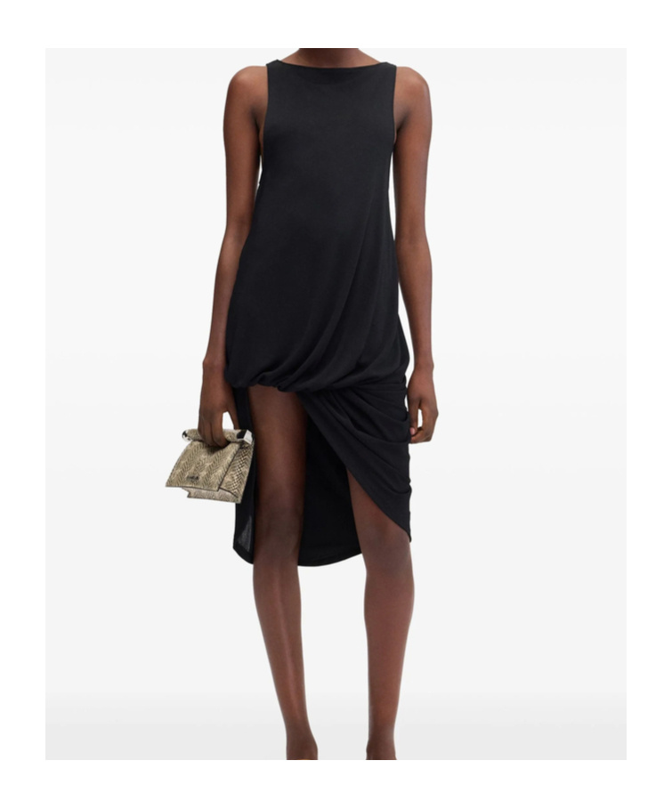 Jacquemus Draped Sleeveless Peplum Dress With Asymmetrical Hem In Black