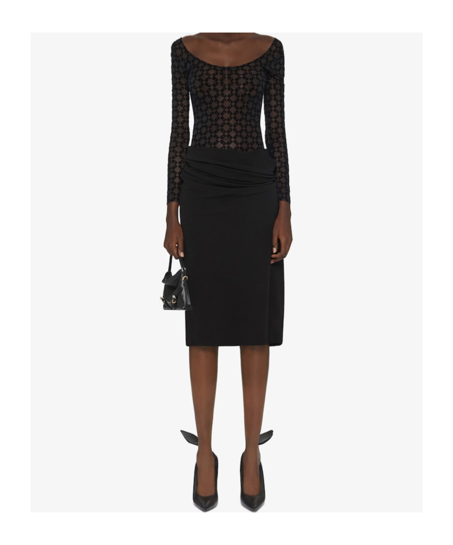 Givenchy Draped Dress In Jersey And Monogram 72 Tulle In Black