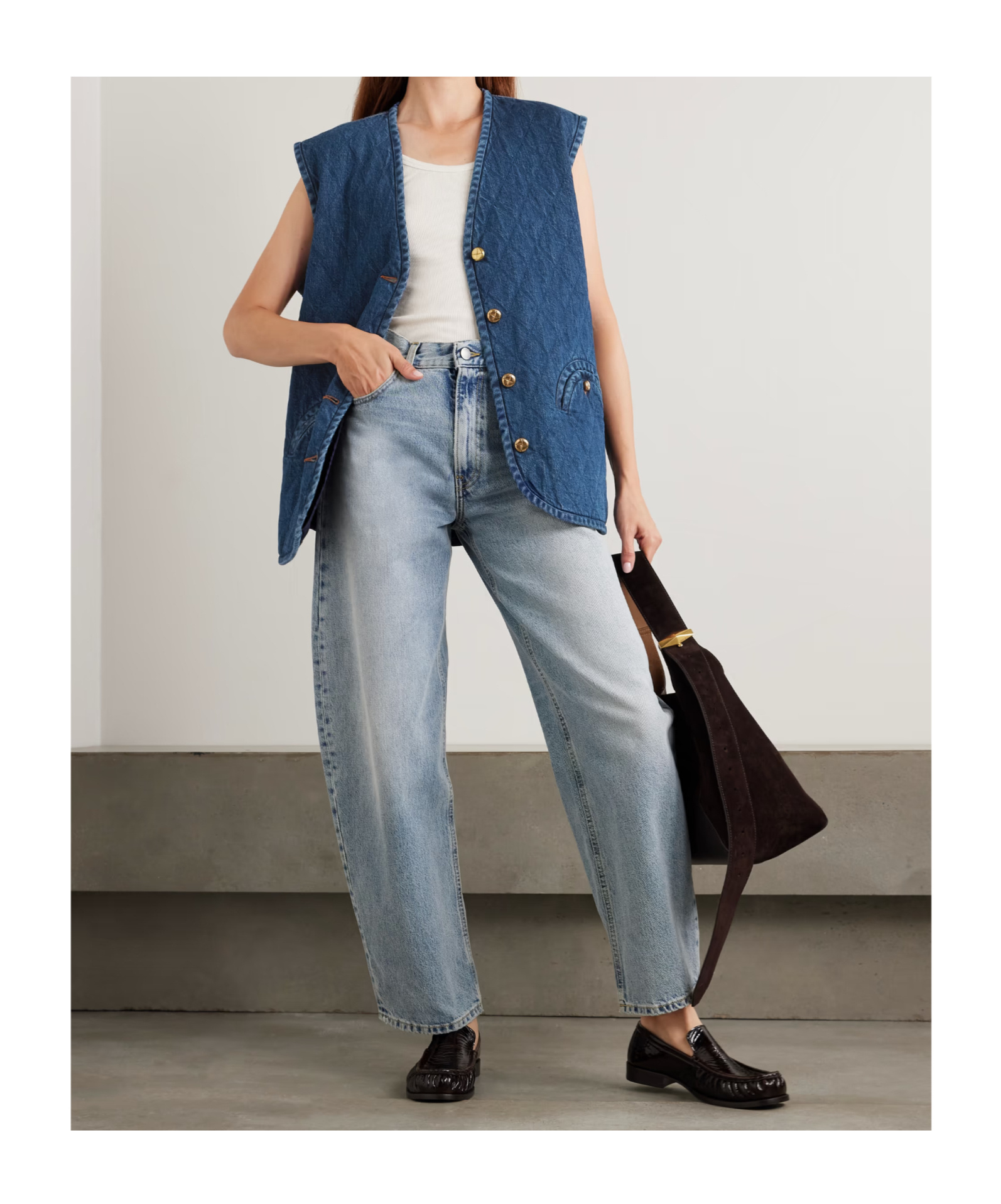 Blazé Milano Suffolk Padded Quilted Denim Vest In Blue