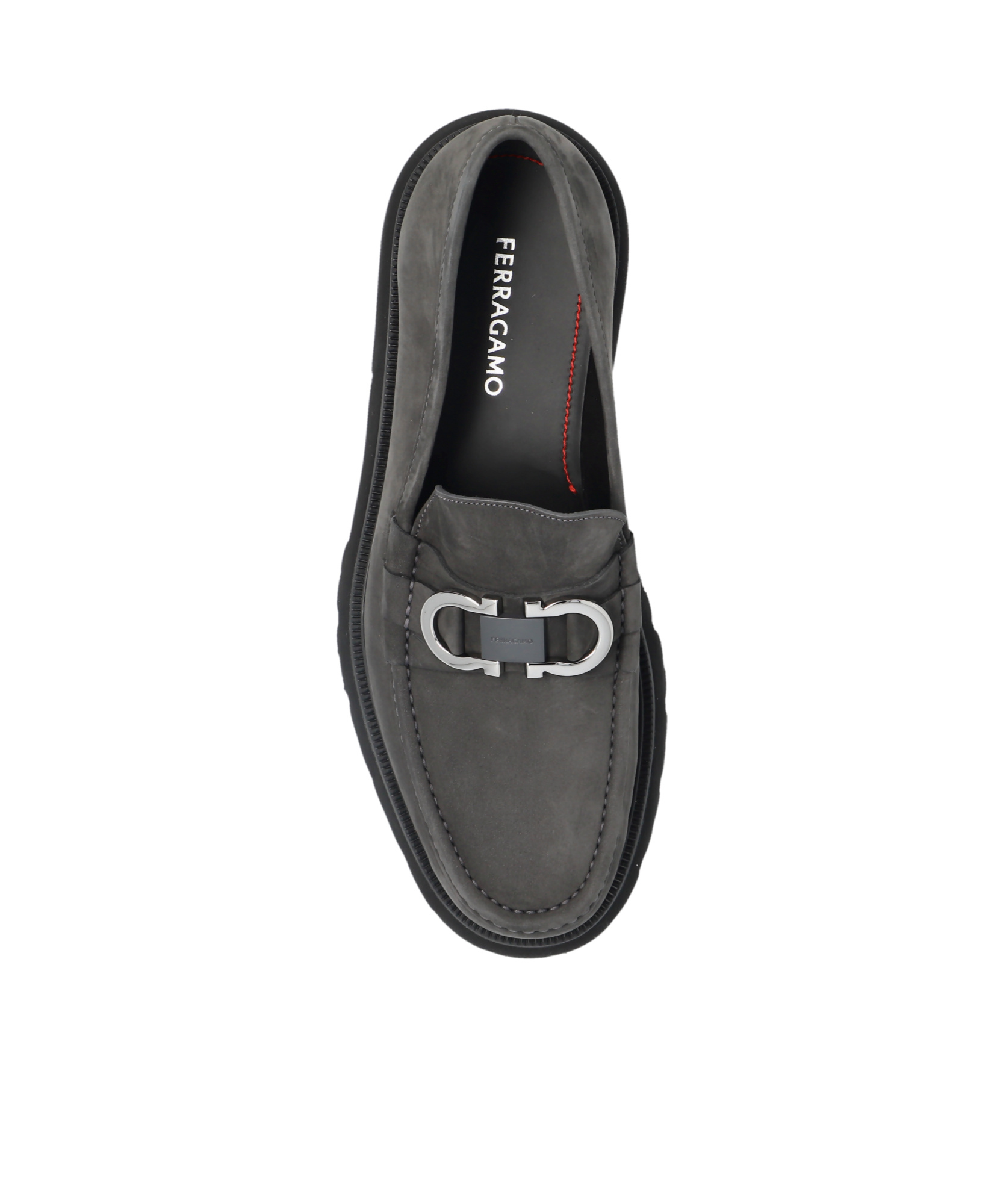 Ferragamo Chunky Sole Loafers With Metal Buckle Detail In Black