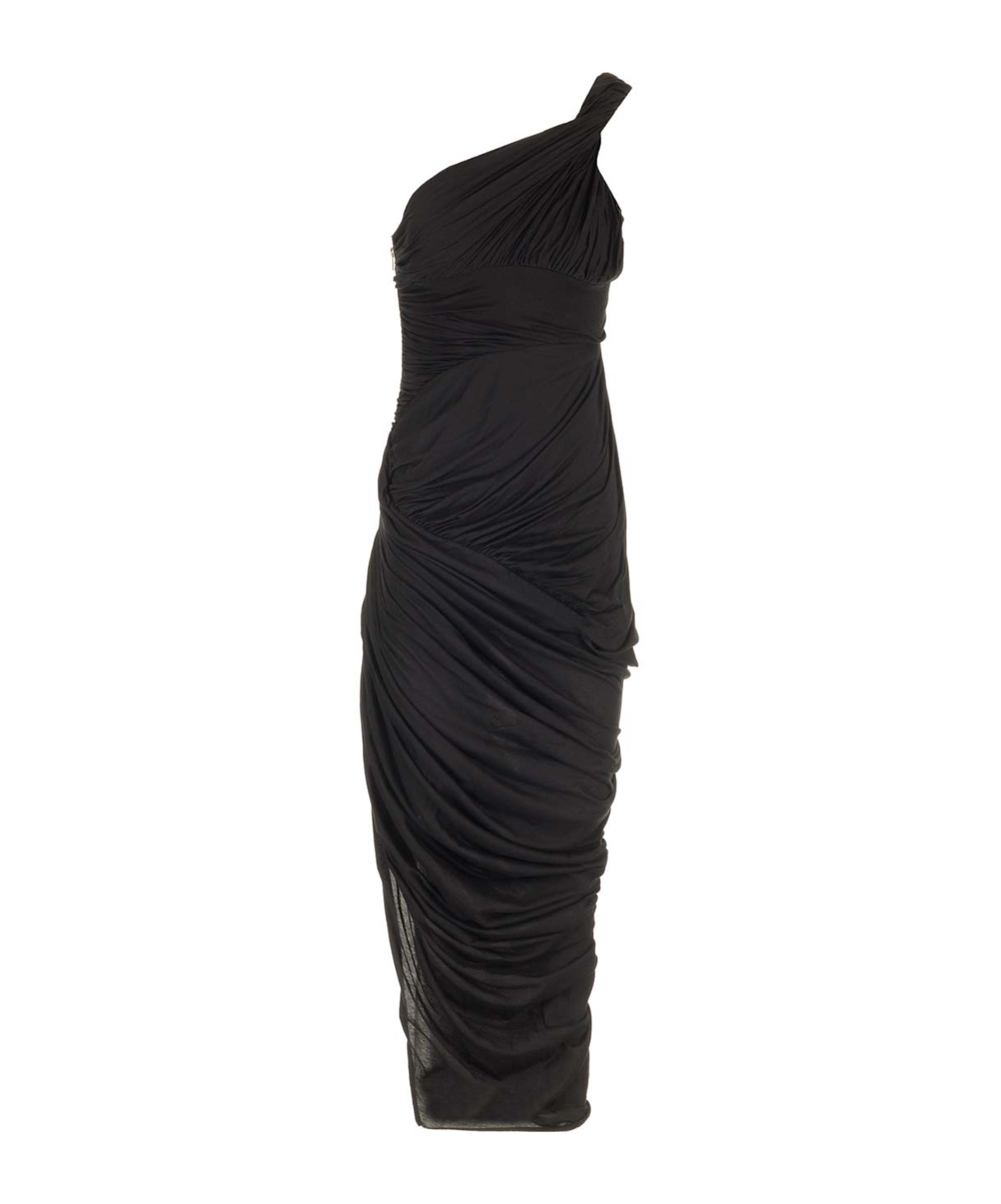 Rick Owens Draped Jersey Midi Dress Dresses Black In Black