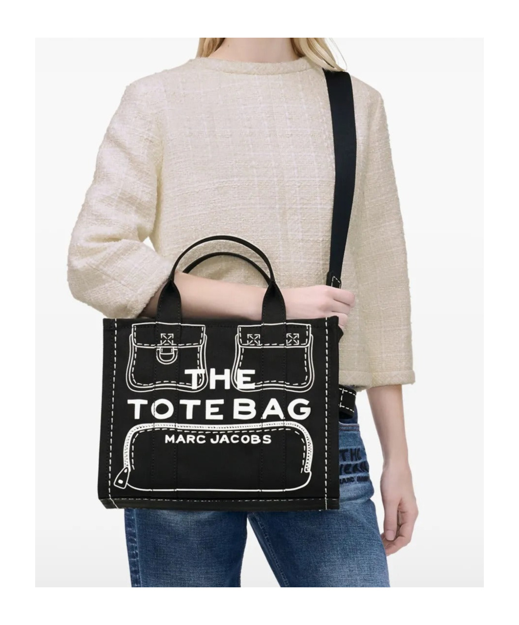 Marc Jacobs The Trompe Loeil Cargo Canvas Medium Tote Bag In Black