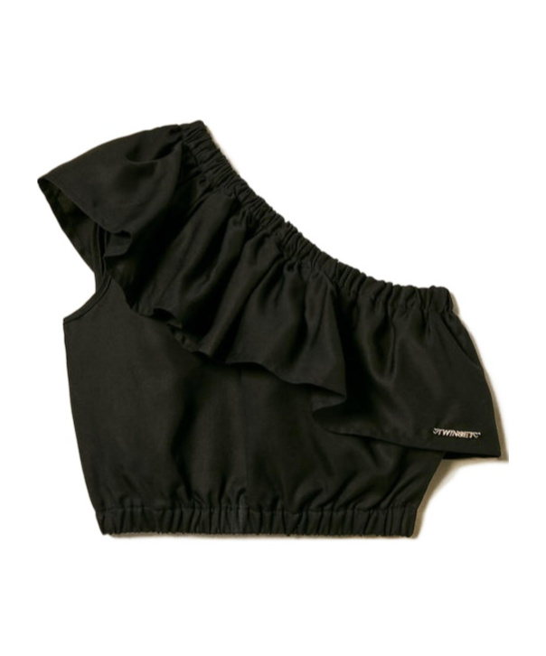 Twinset Slated Shoulder Top With Flounce In Black