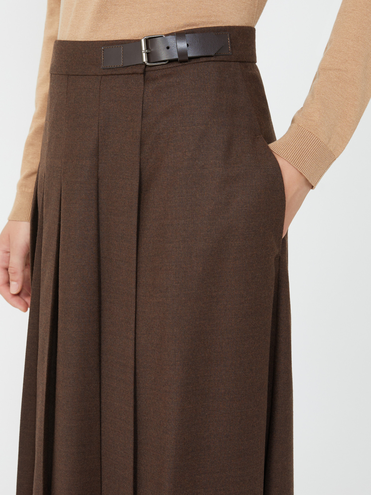 Weekend Max Mara Pleated Buckle-fastening Midi Skirt In Brown