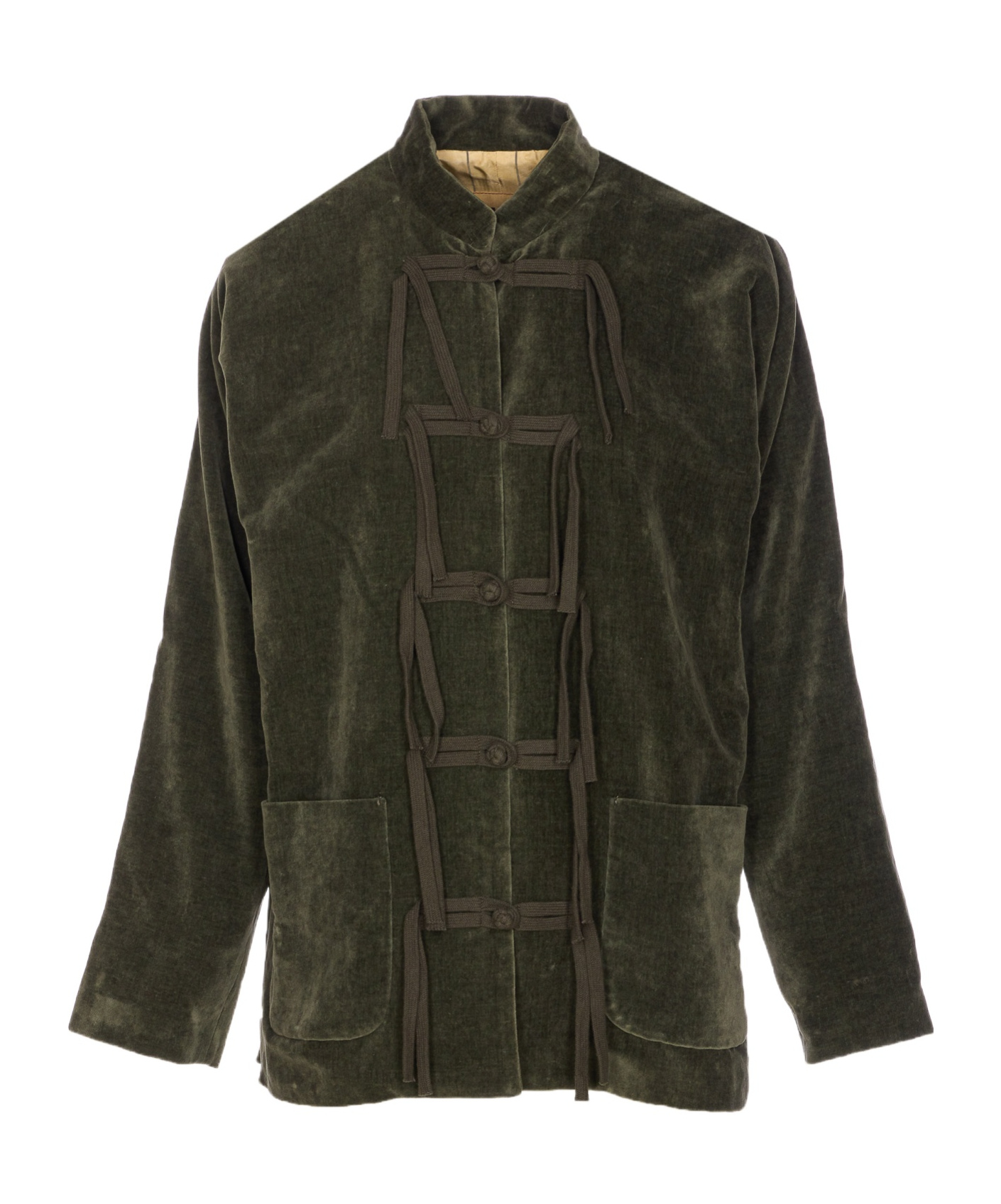 Uma Wang Velvet Texture High Collar Jacket With Button Detailing In Green