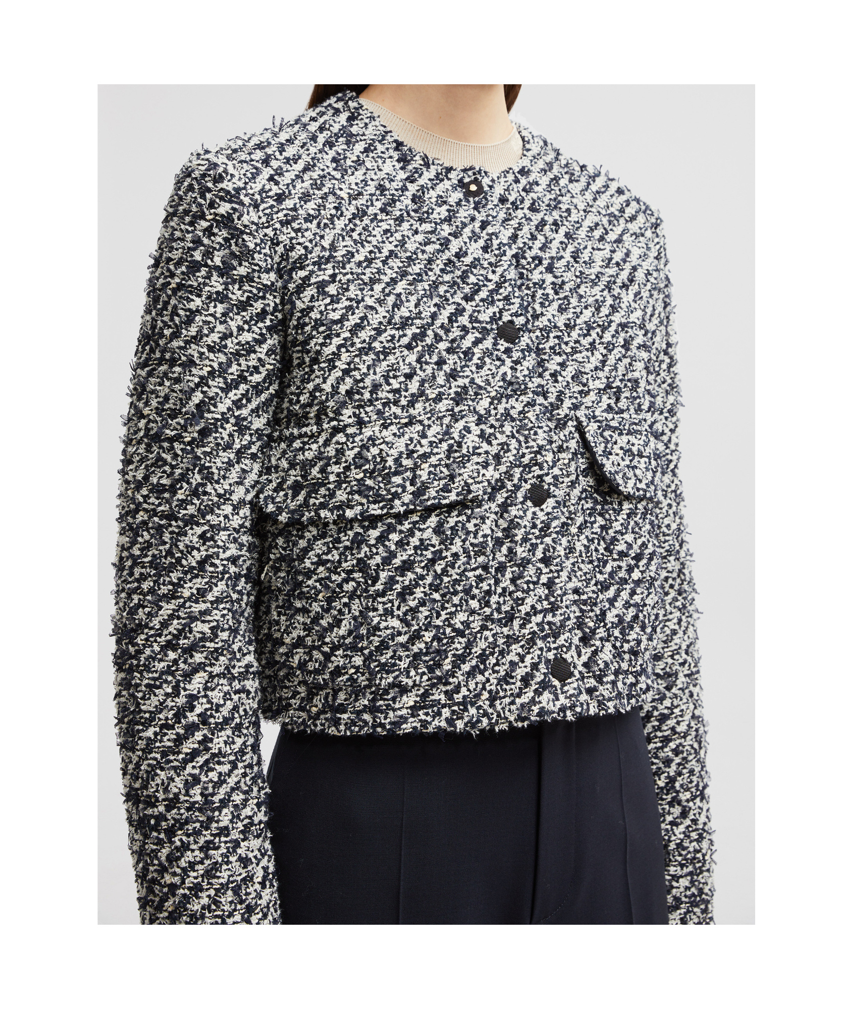 Moncler Doudoune Courte En Tweed Dauphin In Black