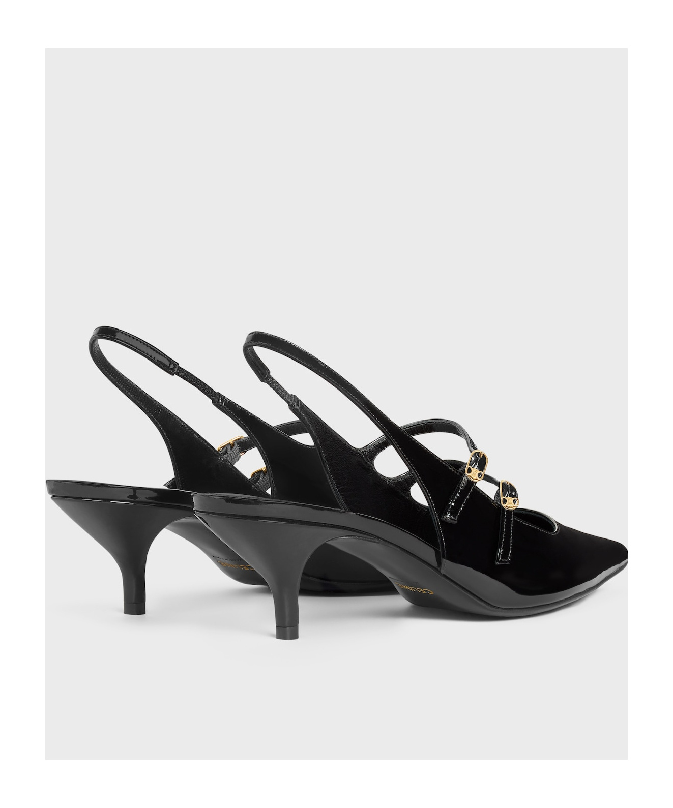 Celine Double Strap Mary Jane Slingback In Patent Calfskin In Black