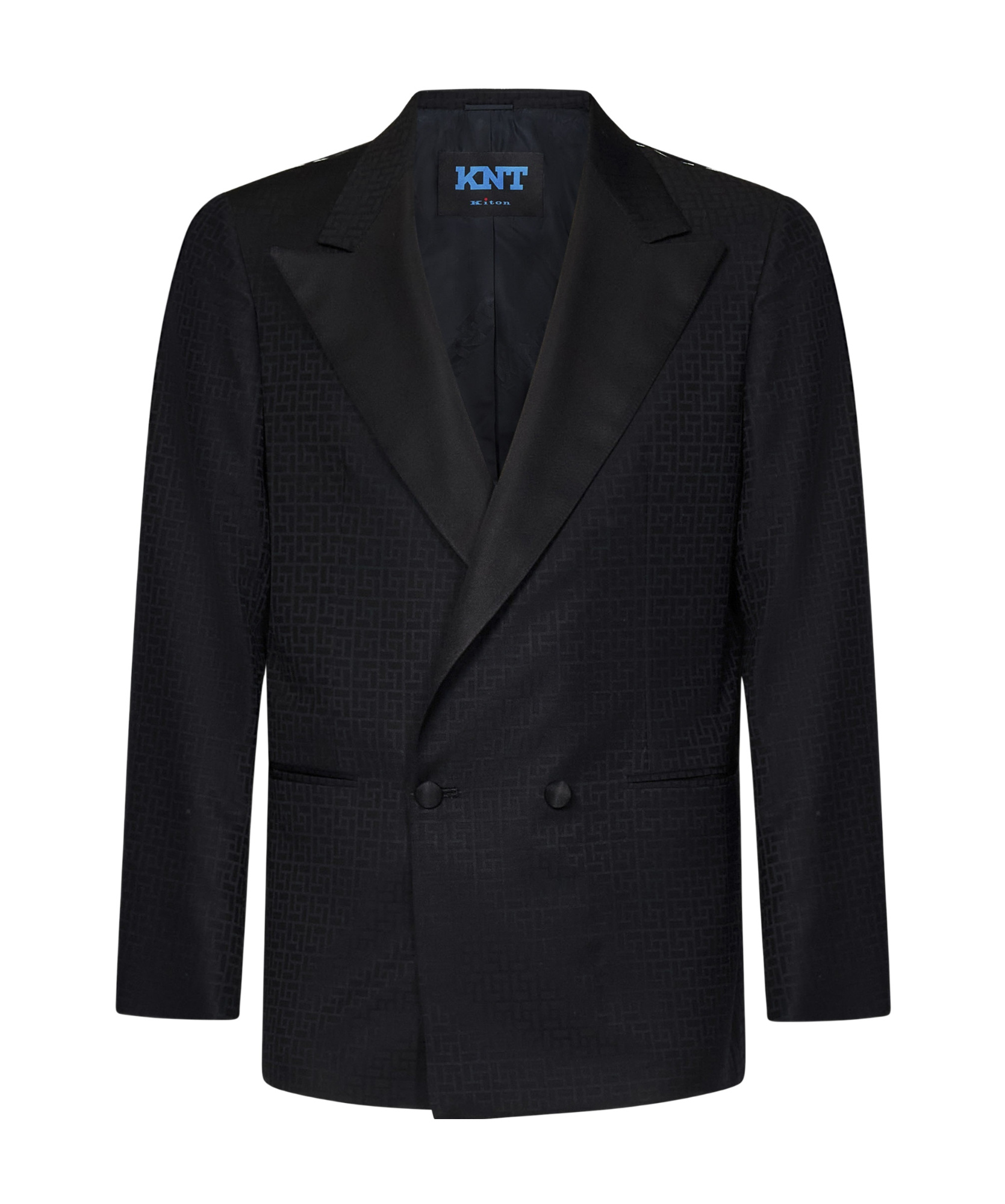 Shop Kiton Geometric-jacquard Double-breasted Blazer In Black