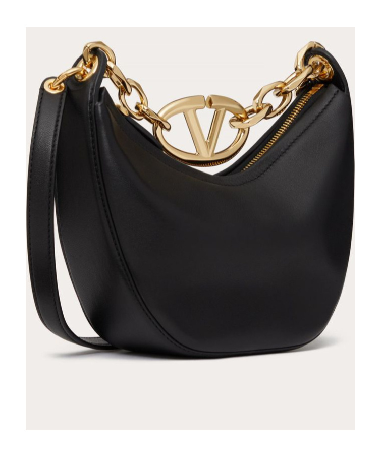 Valentino Garavani Vlogo Moon Zip-up Mini Shoulder Bag In Black
