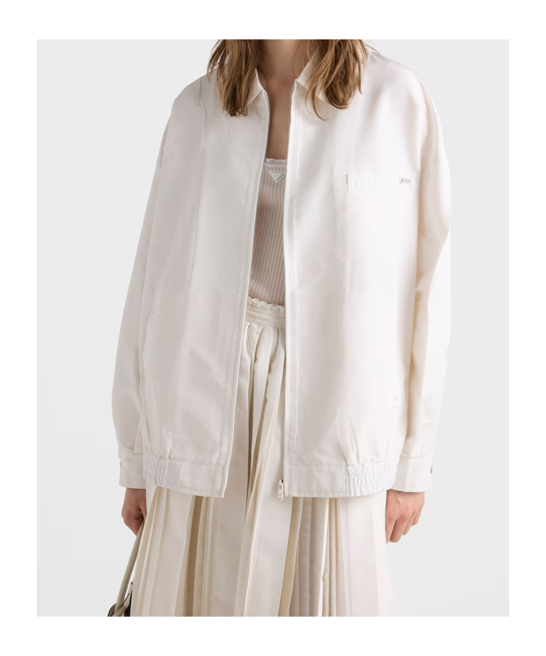 Prada Silk Faille Blouson Jacket In White