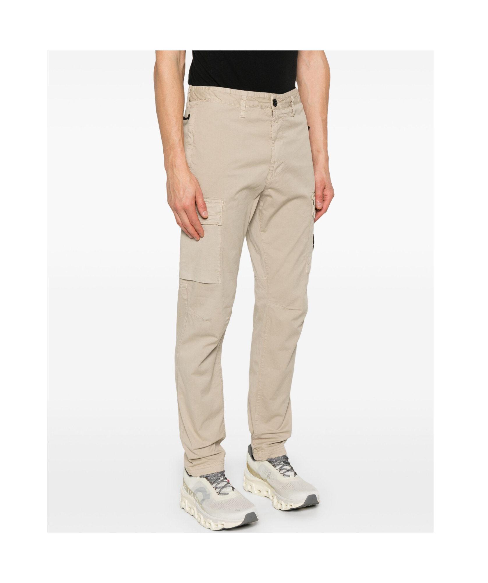 Stone Island Compass-badge Tapered Trousers In Nude