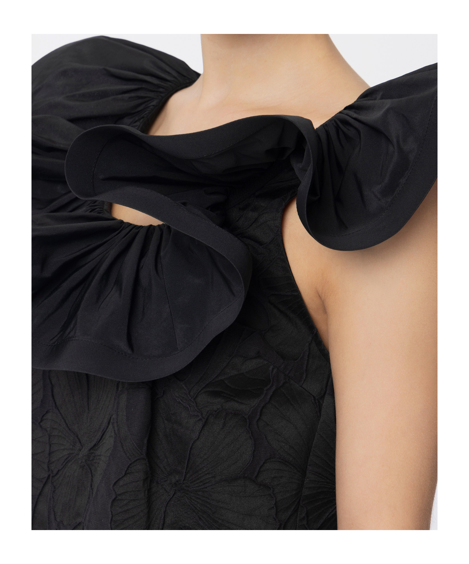 Elisabetta Franchi Ruffled Neckline Mini Jacquard Dress In Black