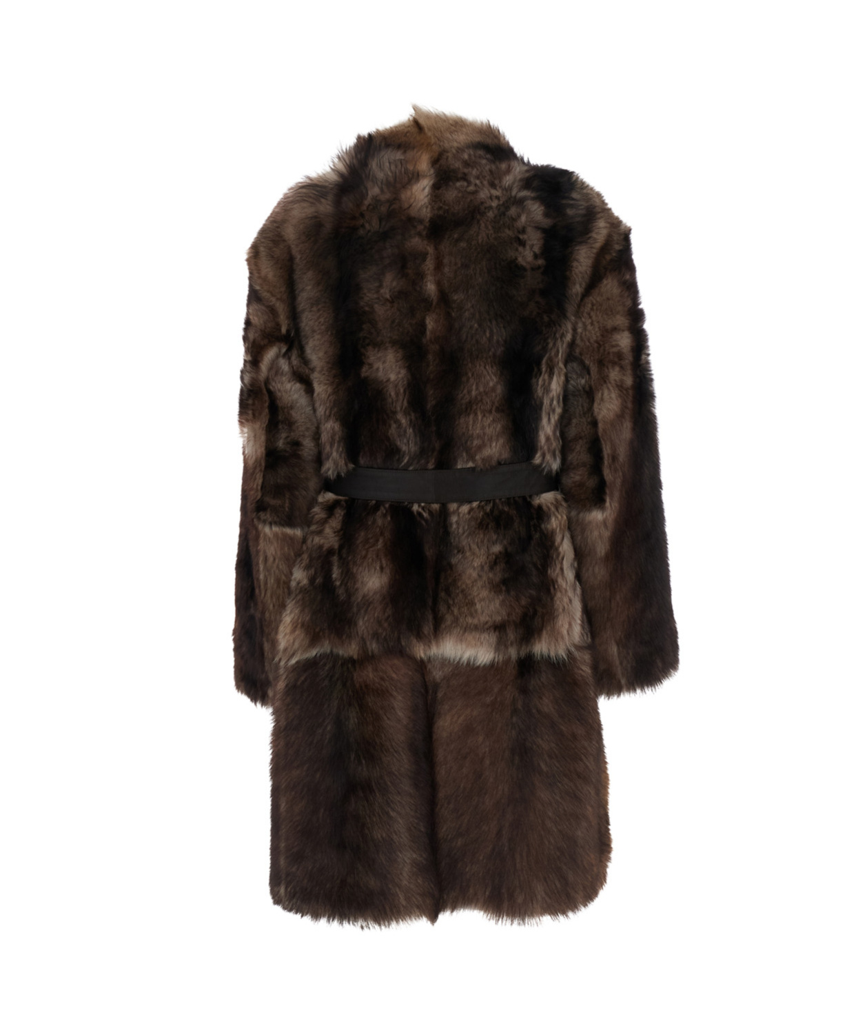Yves Salomon Brown Shearling Coat With High Neck And Front Belt Closure In Fur Woman In Brown