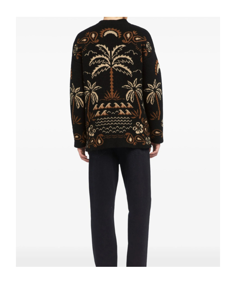 Alanui Glimpse Of Eden Palm-tree Paisley Cardigan In Black
