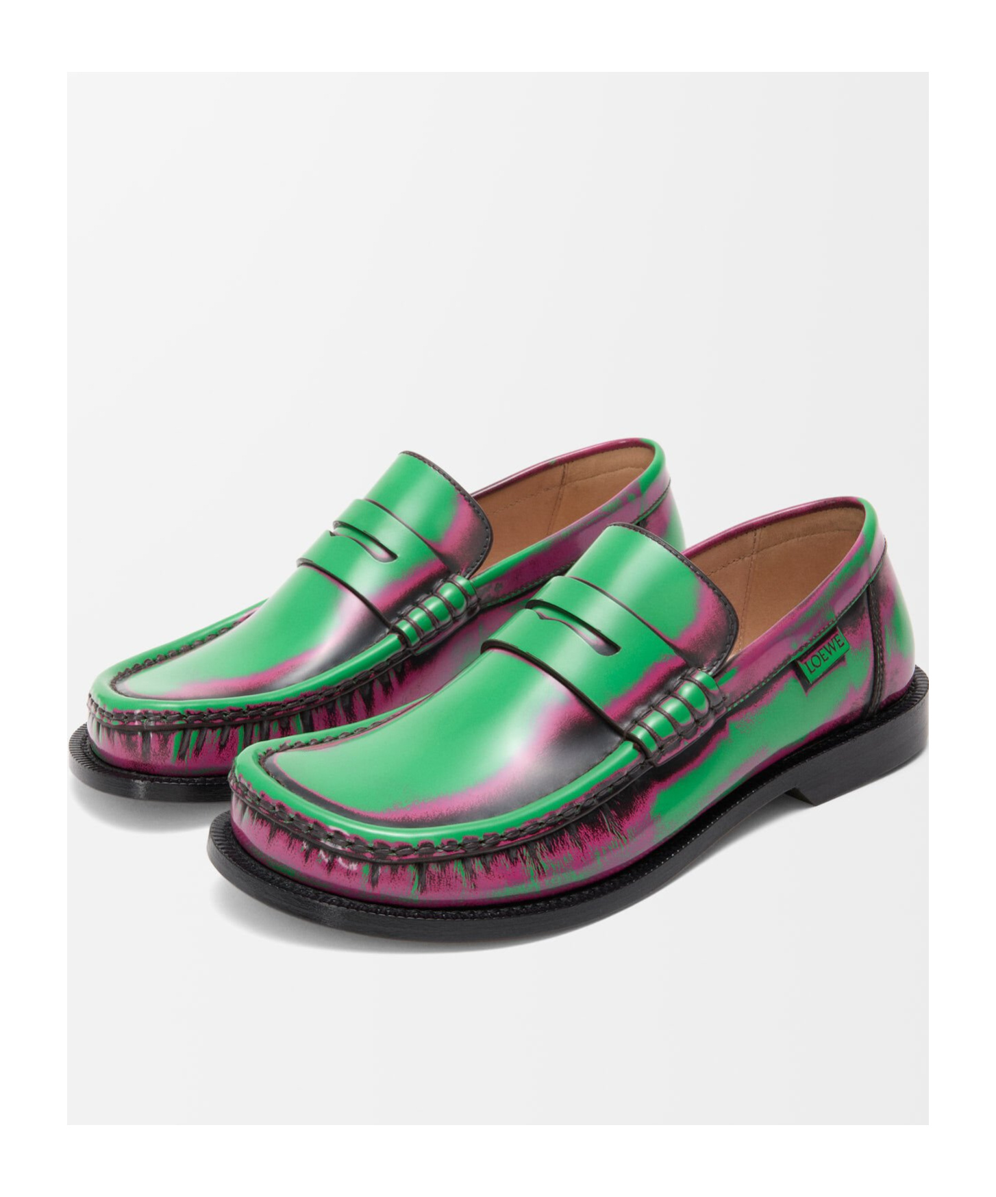 Loewe Campo Loafer In Brushed Calfskin In Green/pink/burgundy