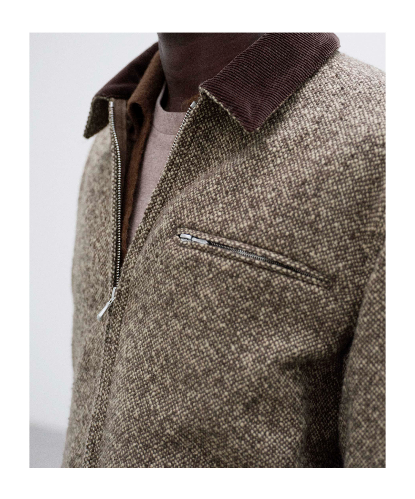 Auralee Textured Fabric Long Sleeve Jacket With Pocket In Brown
