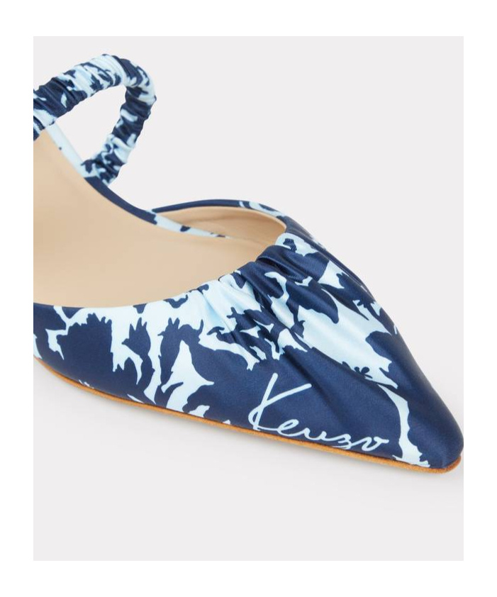 Kenzo Signature Flower Camo Print Kitten Heel Mules In Blue