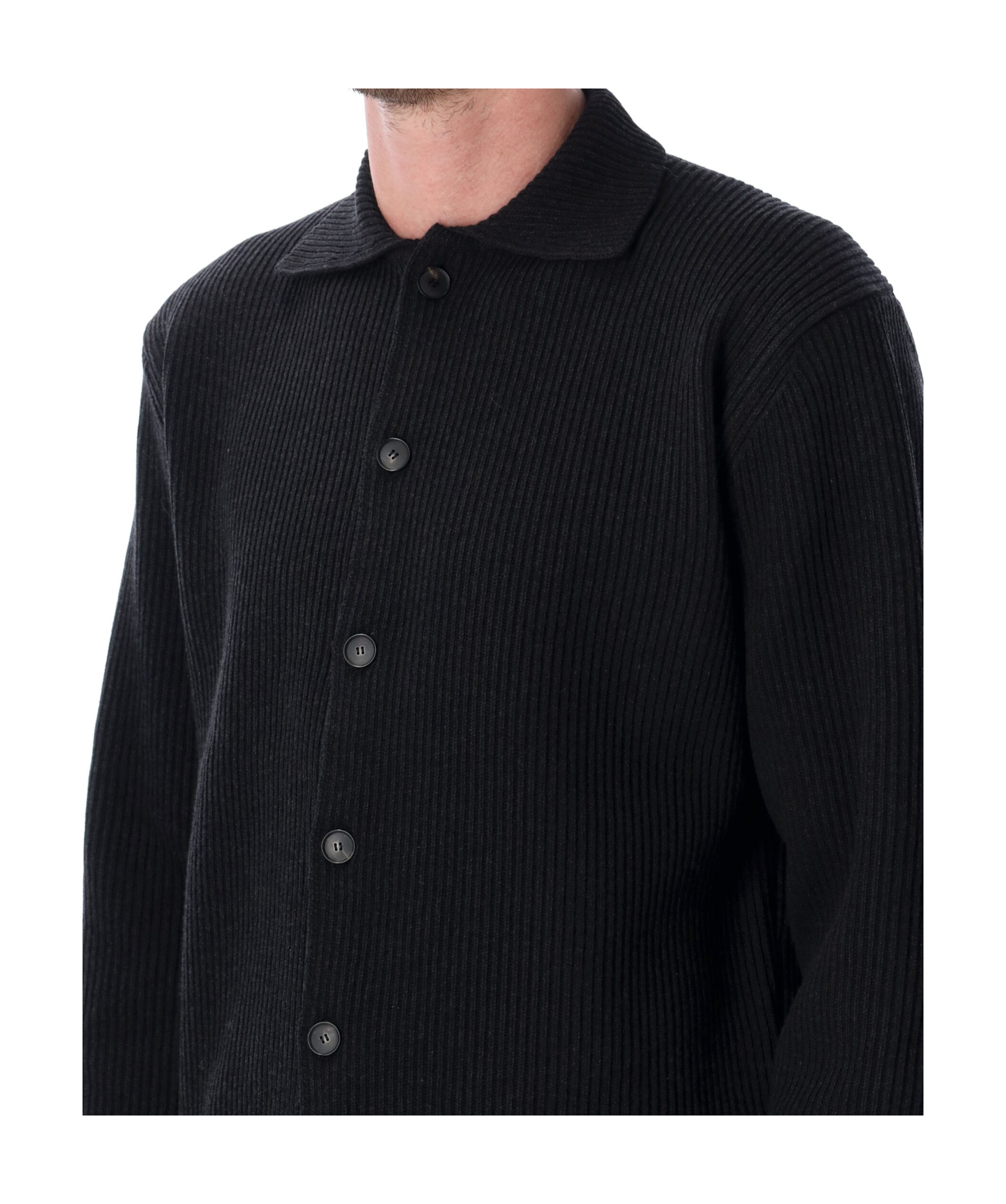 Auralee Luxurious Wool Long Sleeve Cardigan In Black