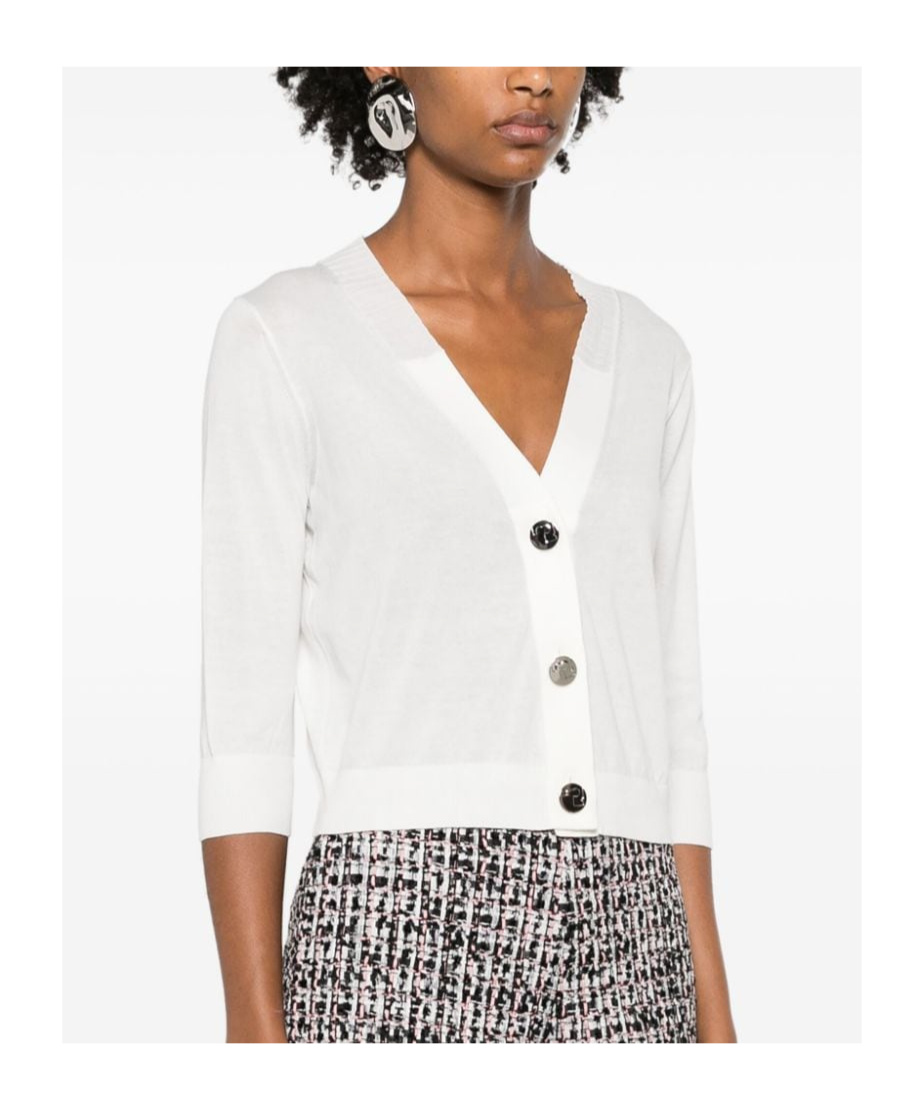 Tory Burch Cropped Cotton Cardigan In White