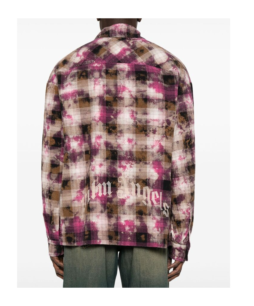 Palm Angels Curved-logo Check Shirt In Red